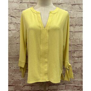 7th Avenue Yellow Crepe Popover Blouse Size Small V Neck 3/4 Sleeve NEW